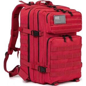 45L Tactical Backpack Red Waterproof Multi Compartment for Hiking, Camping,